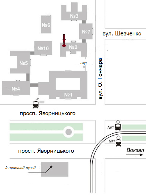 Схема розташування корпусів  НГУ